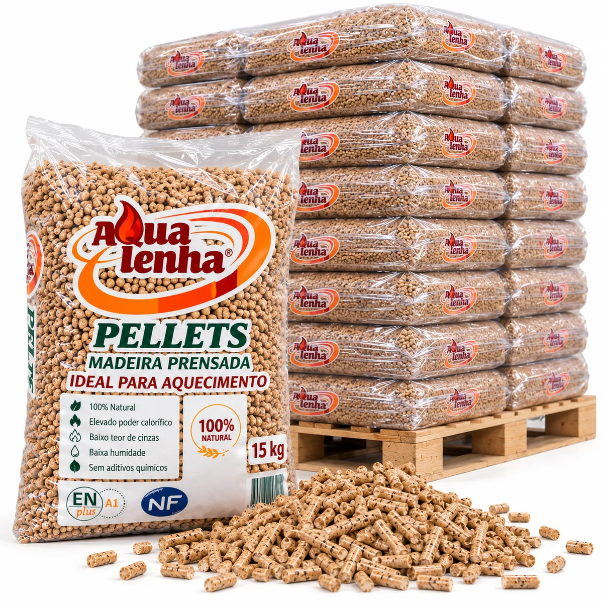 Drevené pelety NOVA LENHA – paleta 100 vriec po 15 kg (1 500 kg)