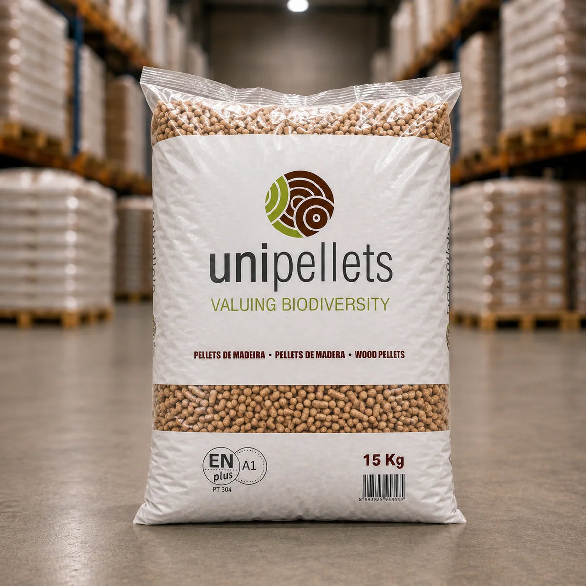 Drevené pelety Unipellets – Paleta 67 vriec po 15 kg (1 005 kg)